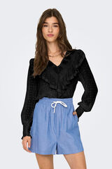 Only Camisa plumeti con detalles bordados y volantes negro