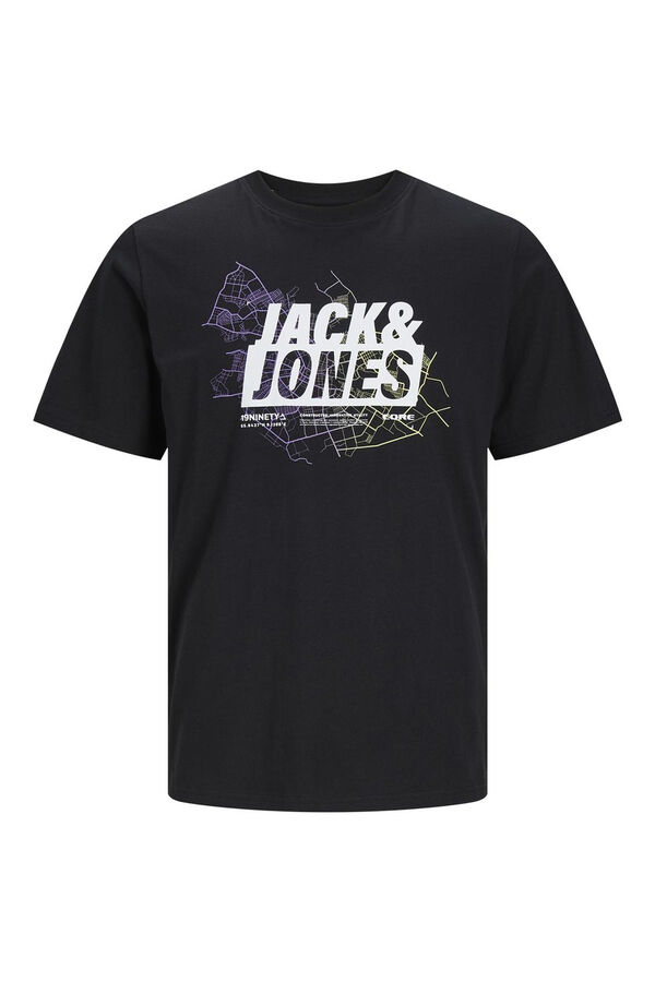 Jack & Jones PLUS T-shirt de algod&atilde;o manga curta com logo frontal PLUS preto