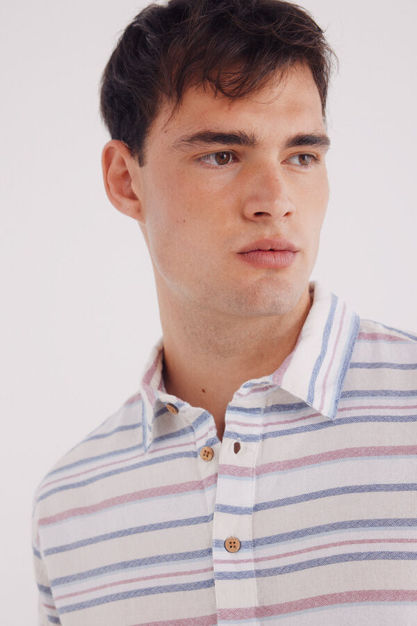 Springfield Camisa polera jacquard rayas horizontales azul