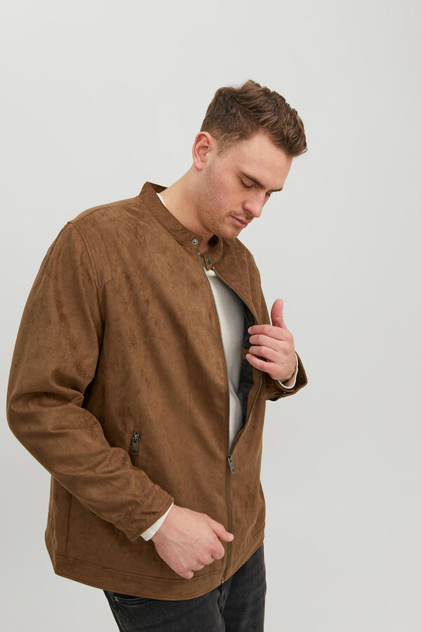 Jack & Jones PLUS Chaqueta biker efecto piel PLUS tostado