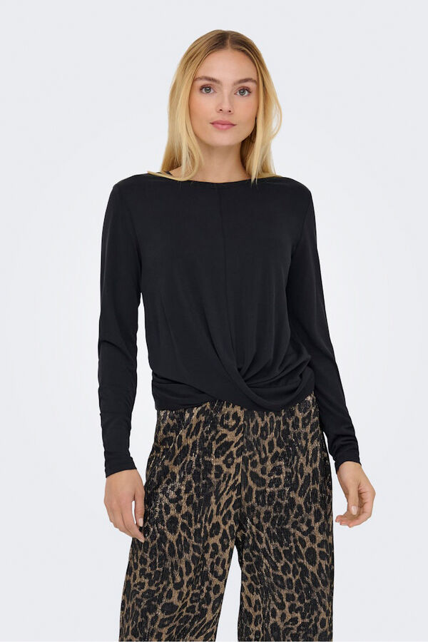 Only Top drapeado manga larga negro