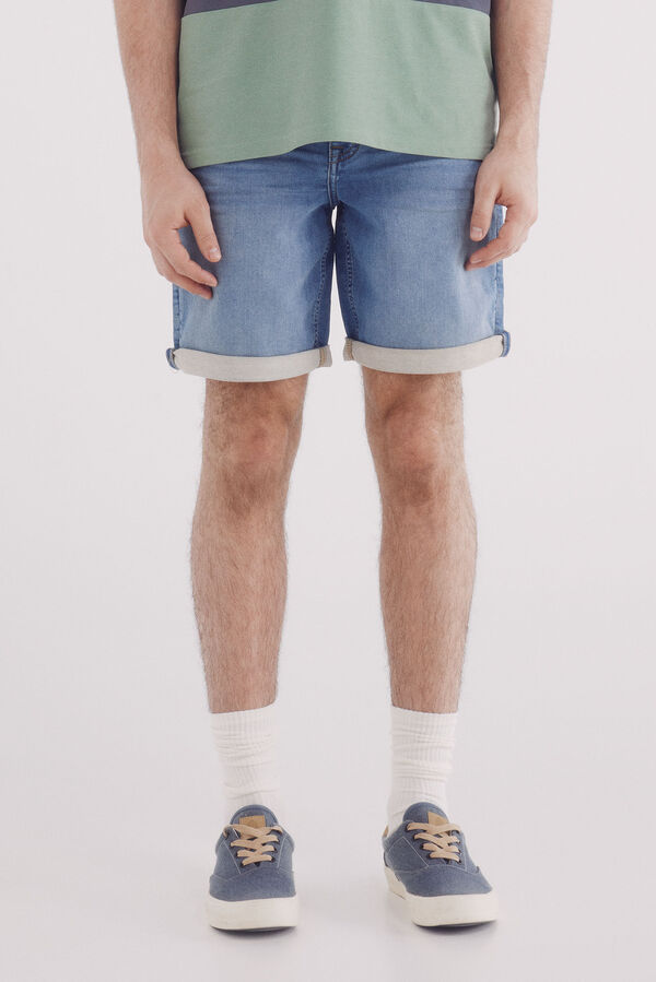 Springfield Bermuda jeans em malha denim slim fit média azul