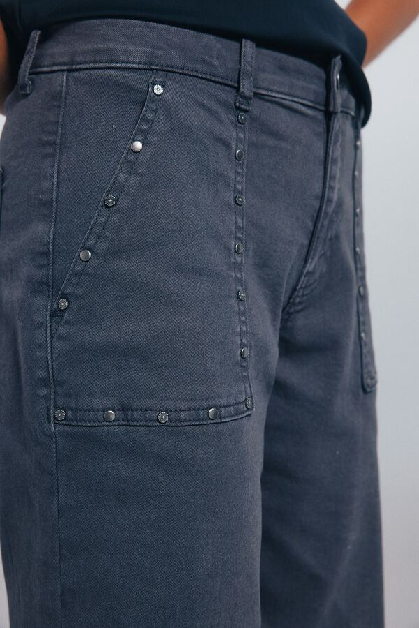 Springfield Cal&ccedil;a jeans culotte com tachas cinzento