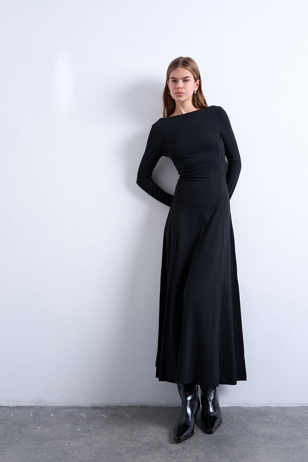 Topshop Vestido manga comprida comprida com modal preto