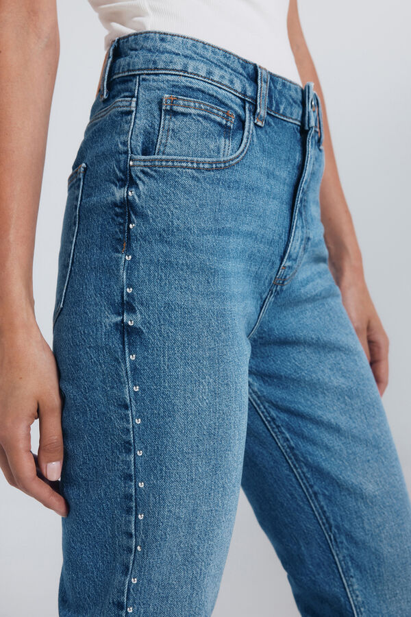 Springfield Cal&ccedil;a jeans reta com tachas azul