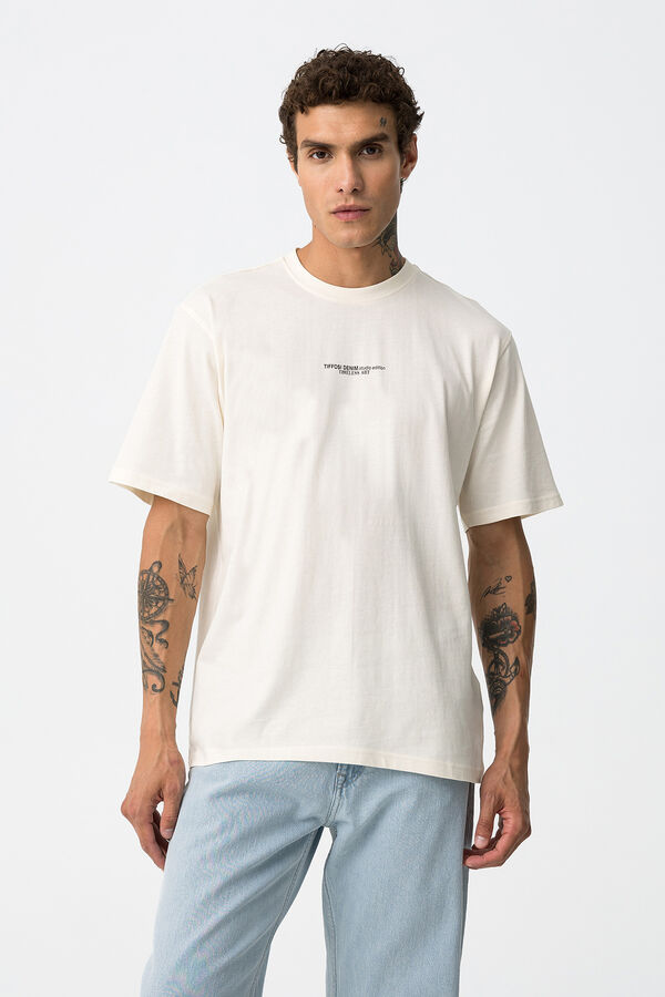 Tiffosi Camiseta relaxed con bordado en la espalda beige