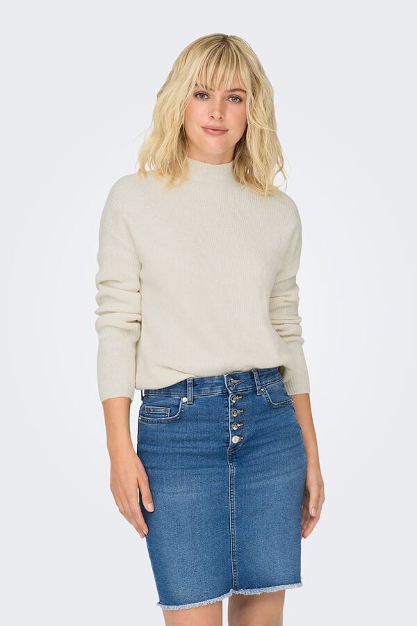 JDY Jersey liso de manga larga beige