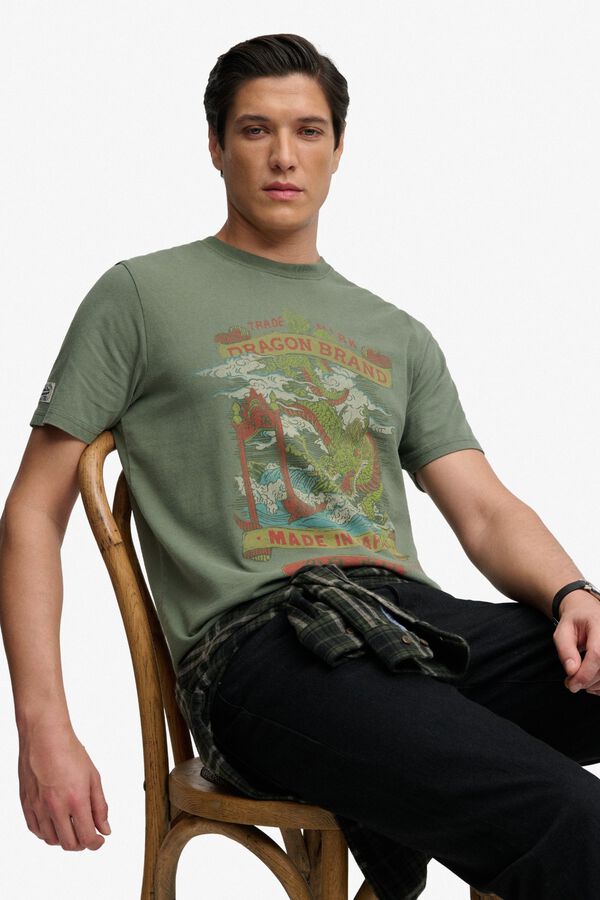 Superdry T-shirt de manga curta com estampado japon&ecirc;s na frente estampado