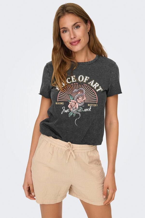 Only Camiseta com letras cinzento