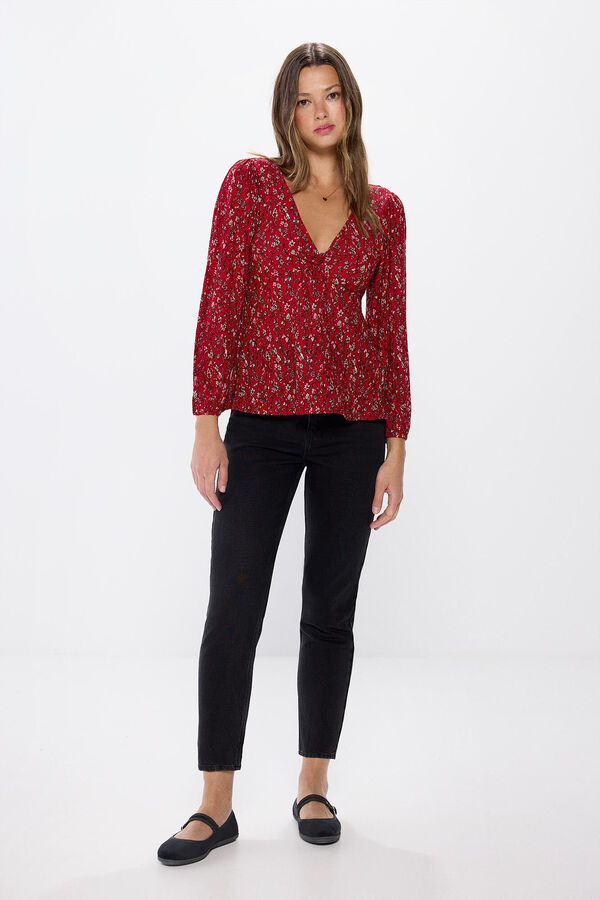 Springfield Blusa plisada escote nudo rojo