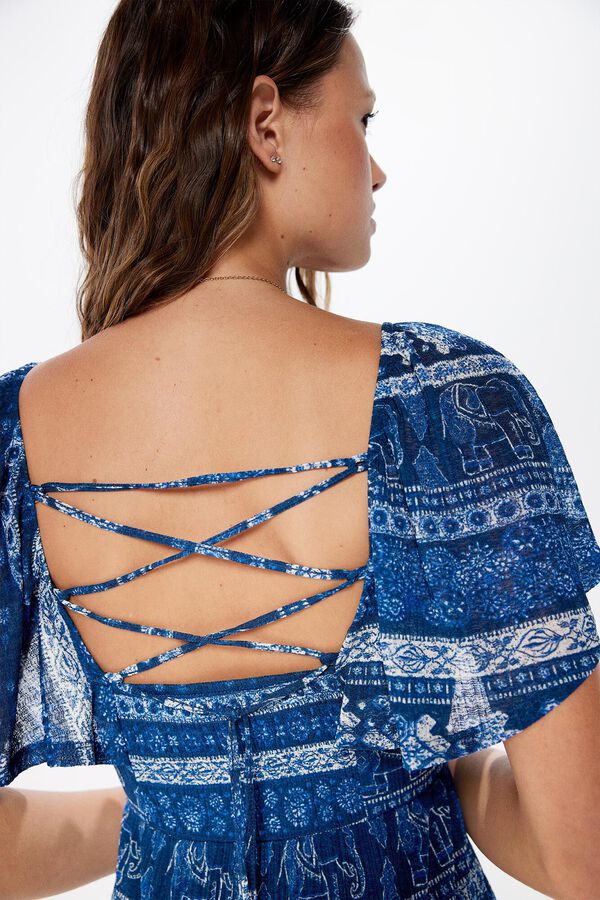 Springfield Vestido midi cenefas espalda cruzada azul