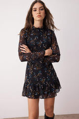 Trendyol Vestido corto de cuello alto negro