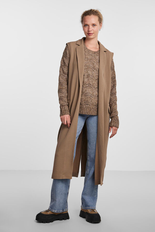 Pieces Chaleco largo con falsos bolsillos marr&oacute;n