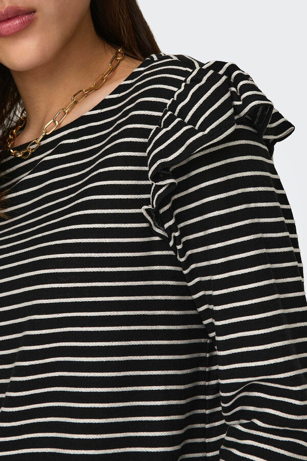 Only Top &agrave;s riscas folhos preto