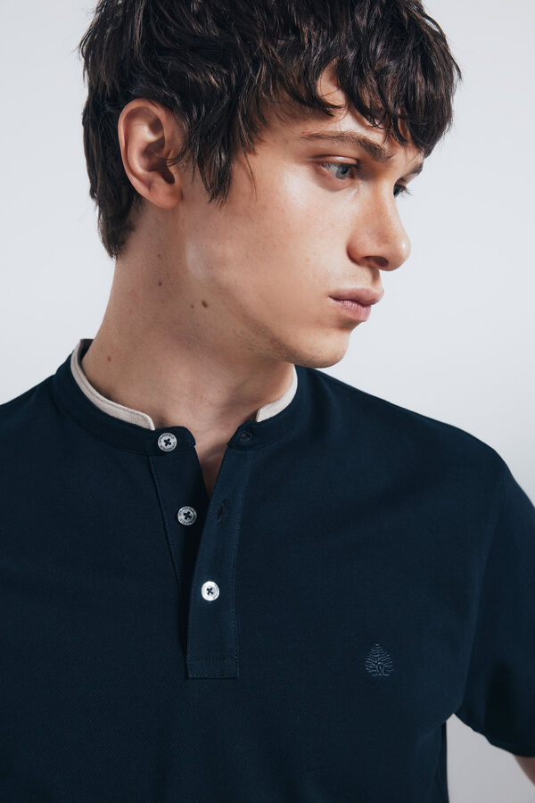 Springfield Polo piqu&eacute; gola mao slim fit azul