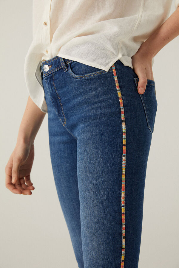 Springfield Jeans slim cropped bordado lateral azul medio