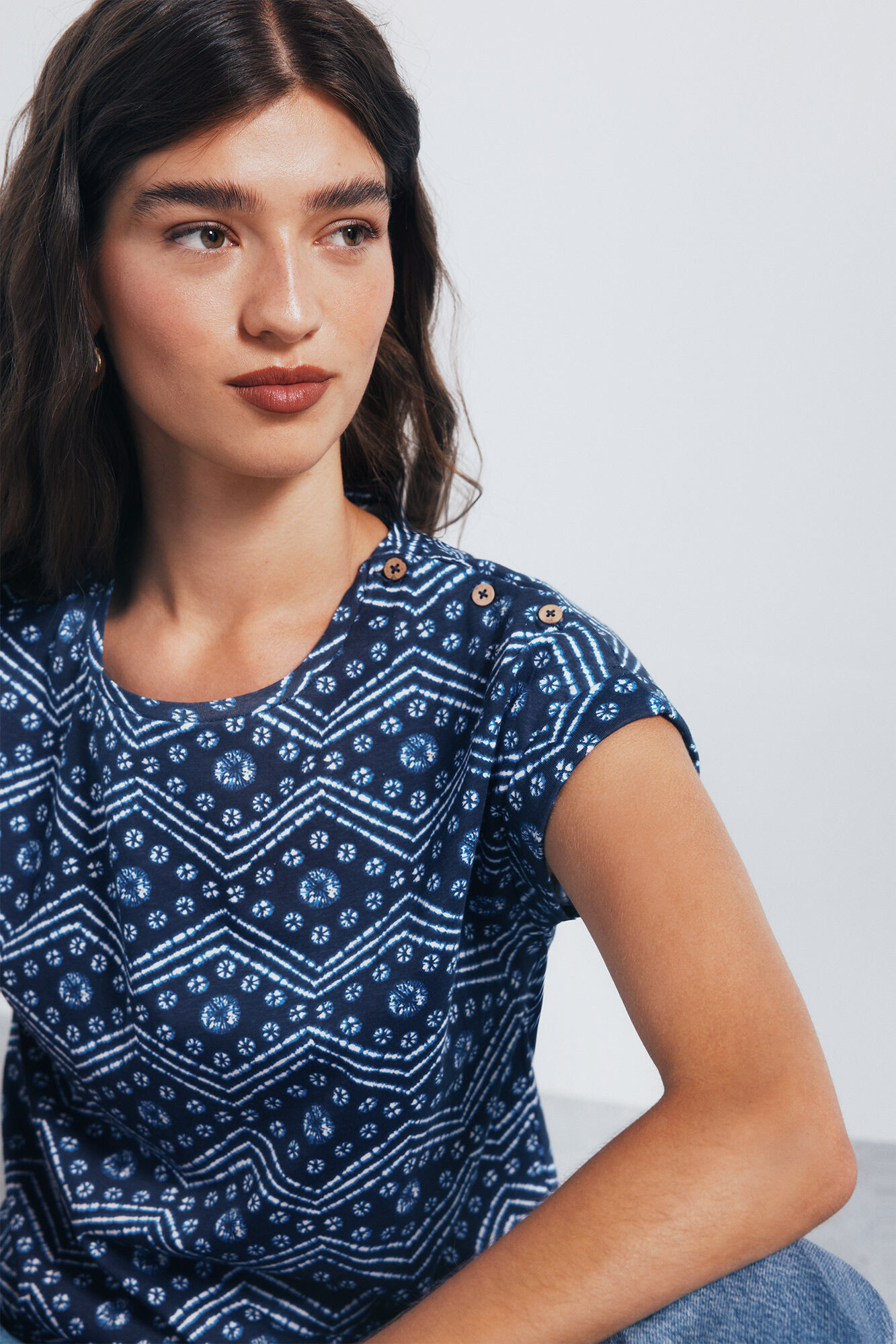 Springfield Camiseta botones hombro estampada