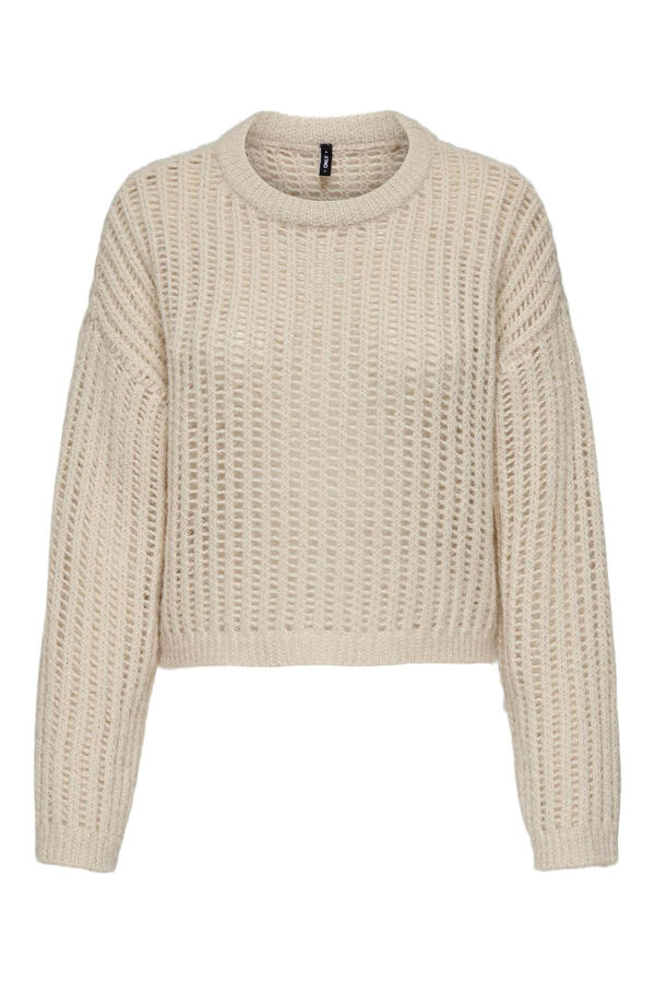 Only Jersey calado con cuello redondo blanco