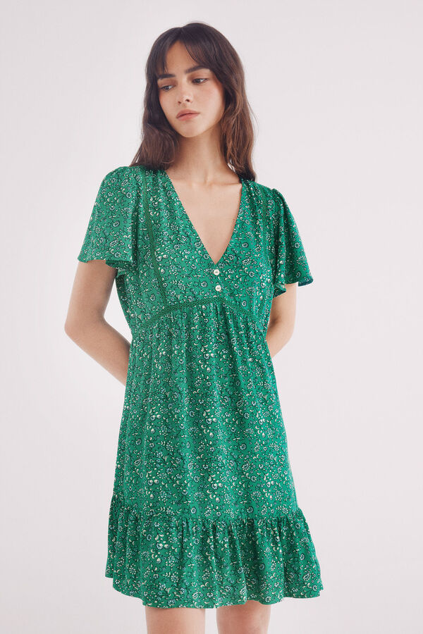 Springfield Vestido curto de renda estampado verde