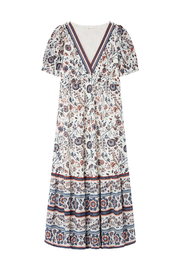 Springfield Vestido midi estampado flores cenefas beige