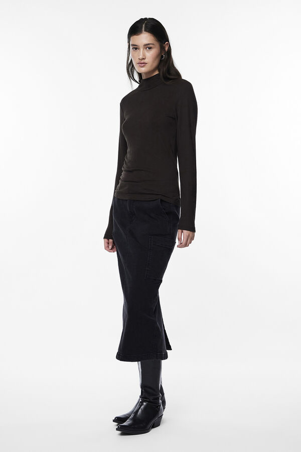 Pieces T-shirt b&aacute;sica em viscose preto