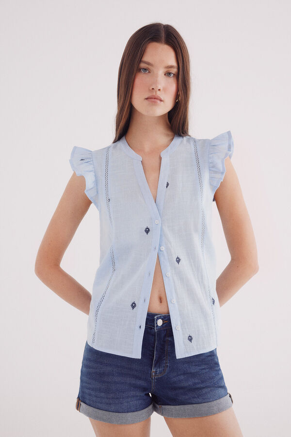 Springfield Blusa bordados geom&eacute;tricos azul