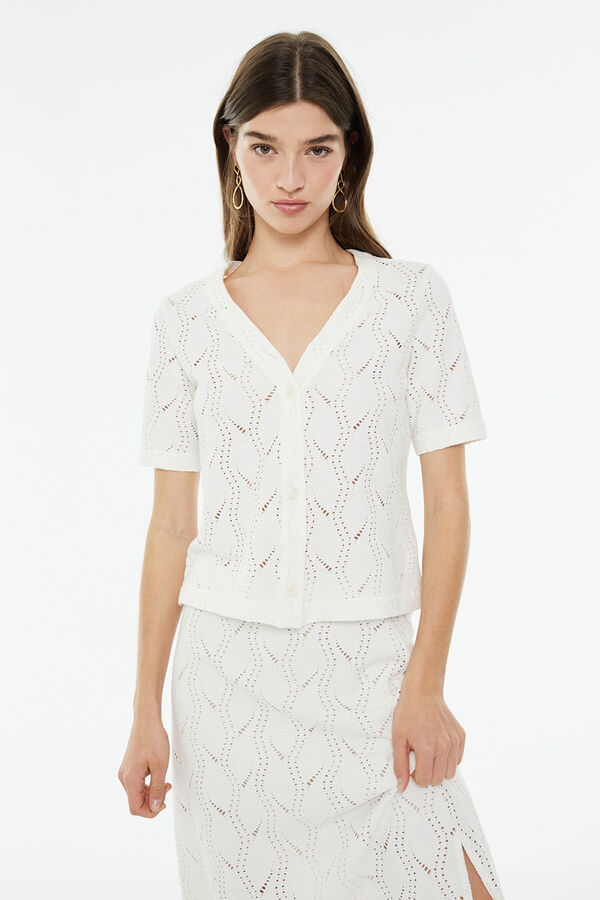 System Action Camiseta calada de manga corta marfil