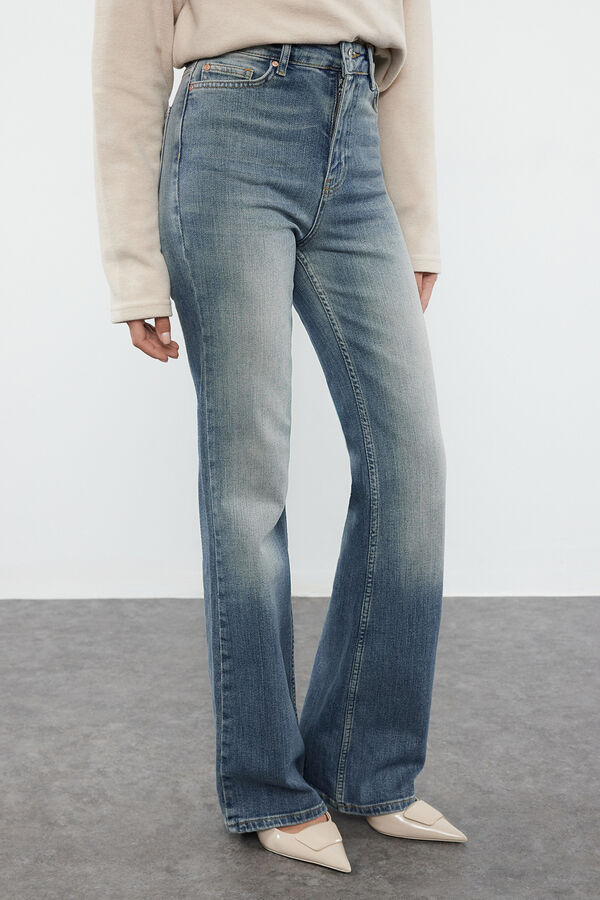 Trendyol Jeans flare de cintura alta azul