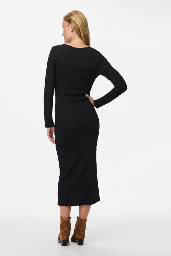 Pieces Vestido midi manga comprida preto