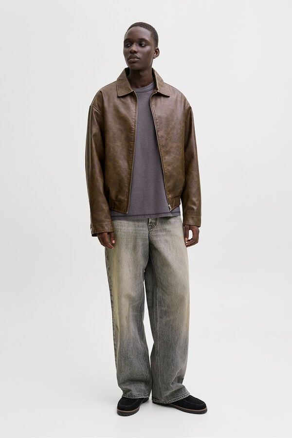 Jack & Jones Cazadora bomber polipiel marr&oacute;n