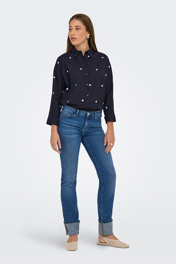 Only Jeans slim bajo vuelto azul