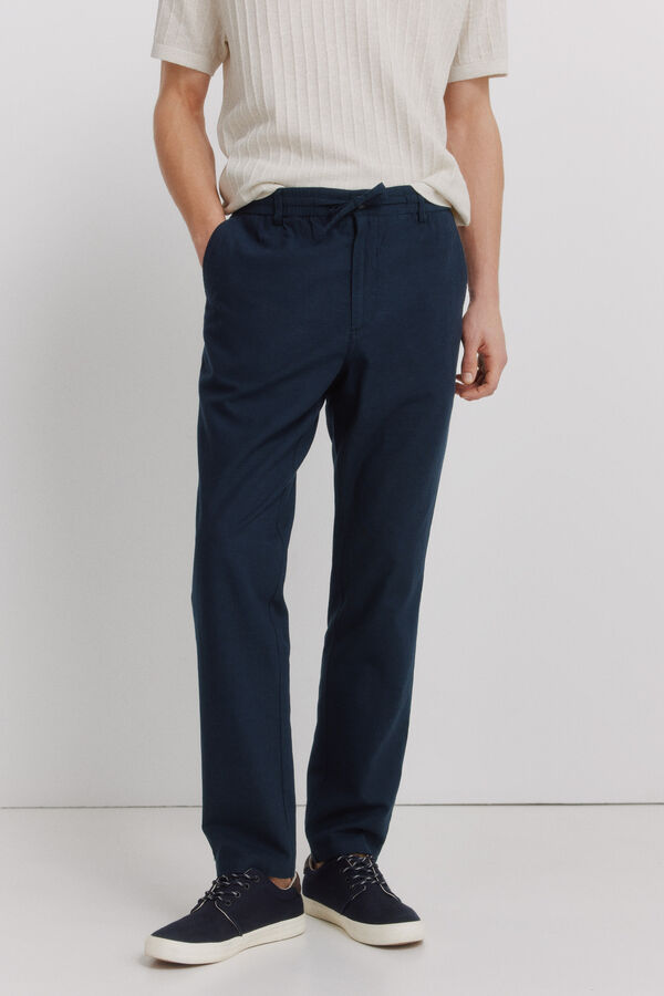 Springfield Pantal&oacute;n chino lino comfort fit azul