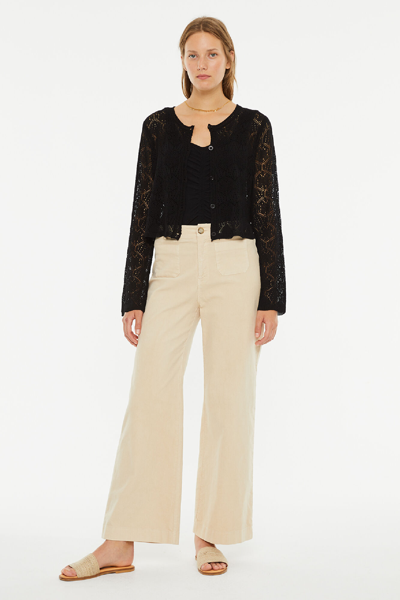 System Action Pantal&oacute;n largo de pata ancha tejido micropana el&aacute;stica