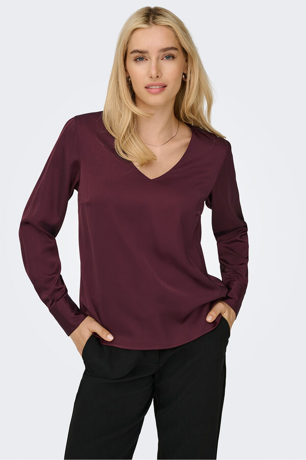Only Blusa satinada manga larga burdeos