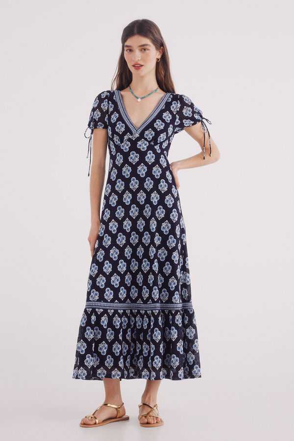 Springfield Vestido midi lazos mangas estampado azul