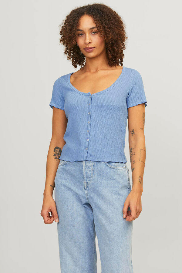 Jack & Jones Top rib con botones azul