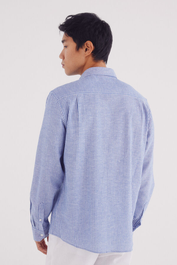 Springfield Camisa lino rayas azul