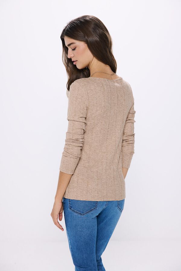 Springfield Camiseta escote pico frunces nude