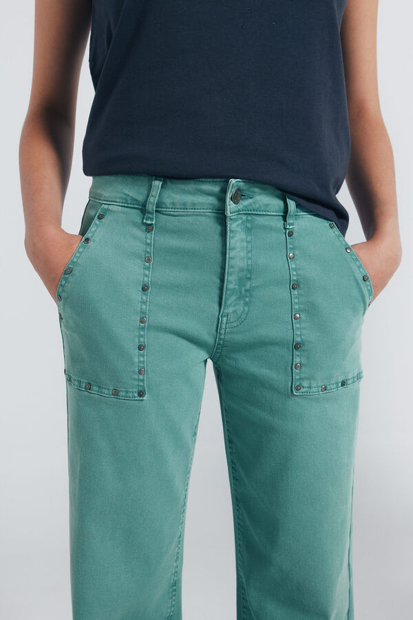 Springfield Cal&ccedil;a jeans culotte com tachas verde