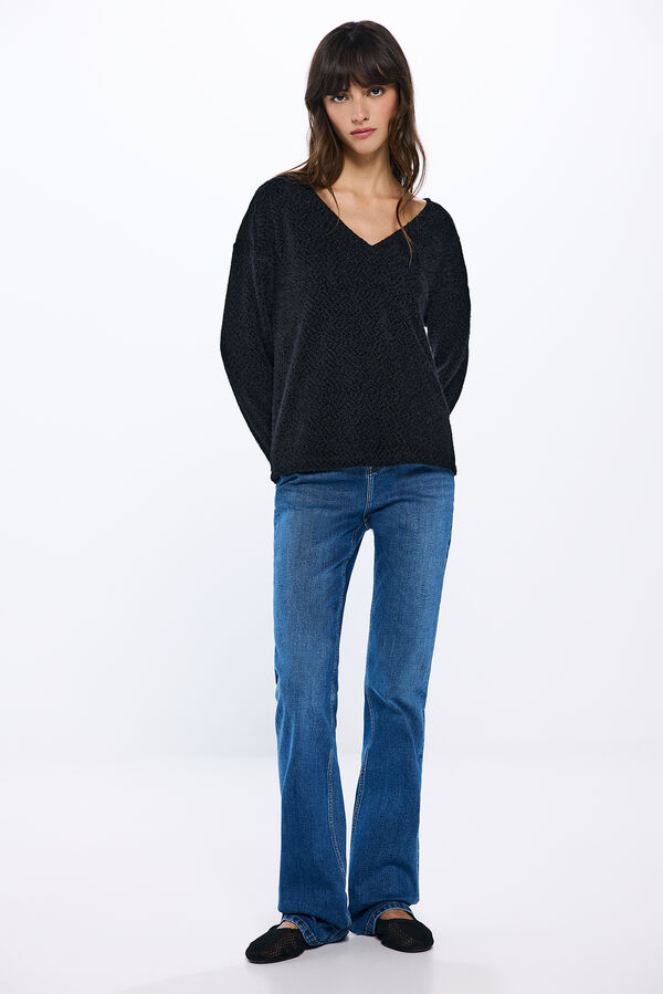 Springfield Camiseta de ombro em chenille de crochet preto