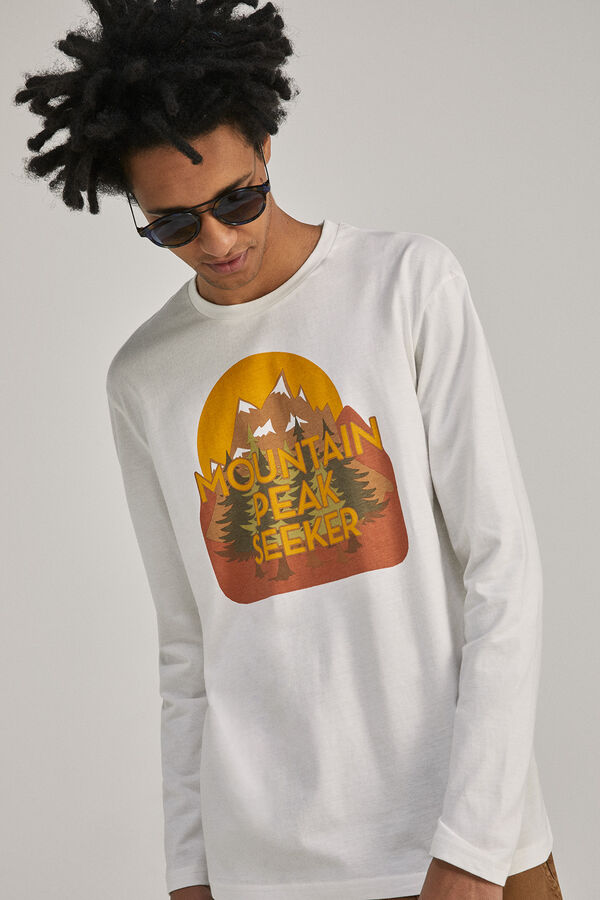 Springfield Camiseta manga larga estampado montaña marfil