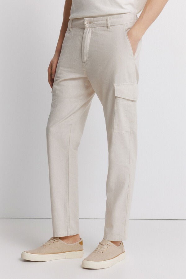 Springfield Pantal&oacute;n cargo lino slim fit beige