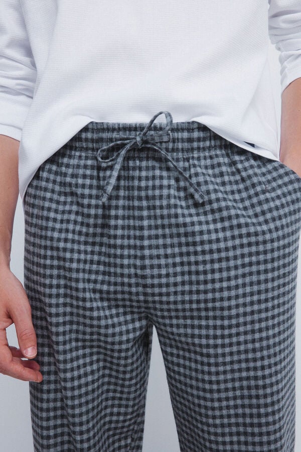 Springfield Pijama largo pantal&oacute;n fannel cuadros grises marfil
