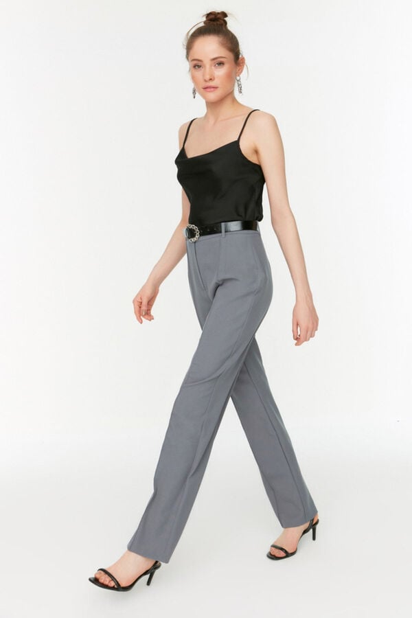Trendyol Pantal&oacute;n cintura alta verde