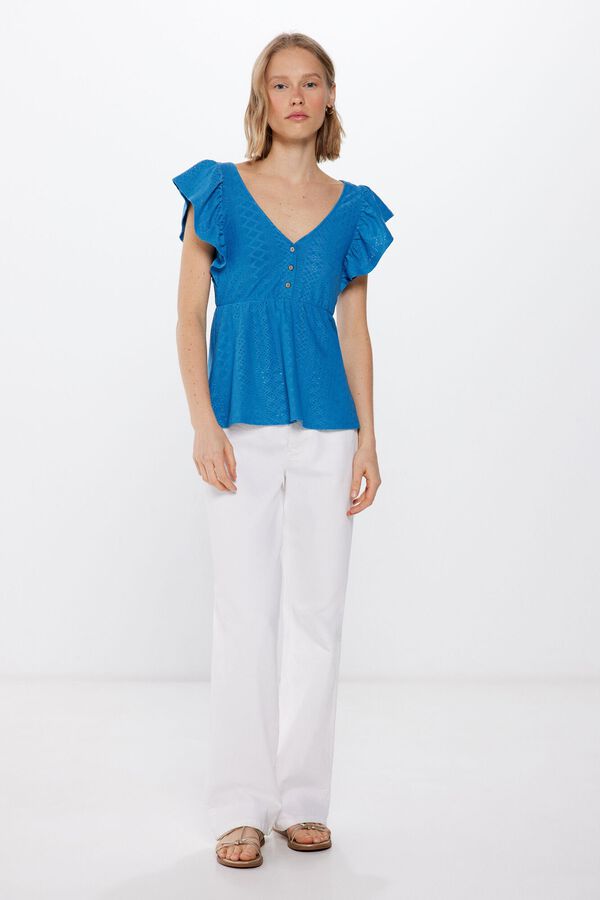 Springfield T-shirt Peplum Bordado Suíço azul