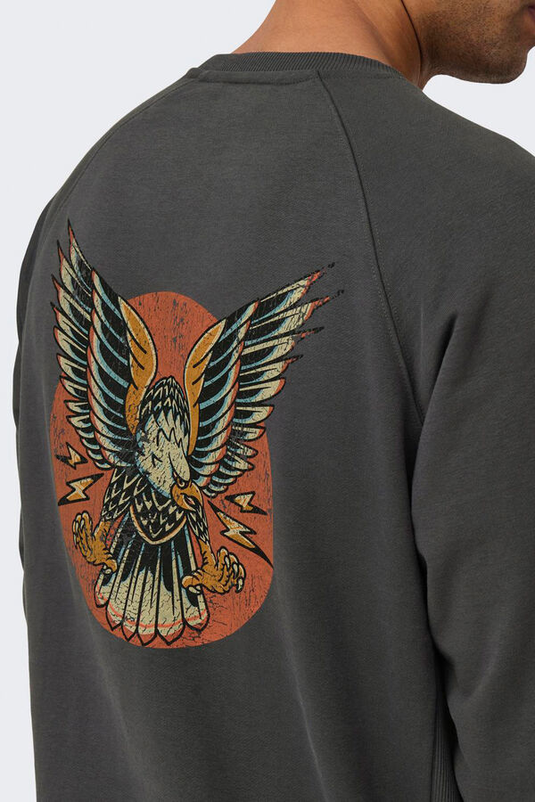 Only & Sons Sweatshirt com gola redonda e estampado nas costas cinzento