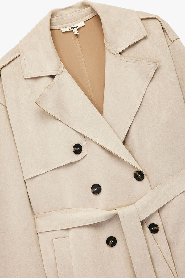 Koton Gabardina con botones y cintur&oacute;n con detalle de bolsillo gris