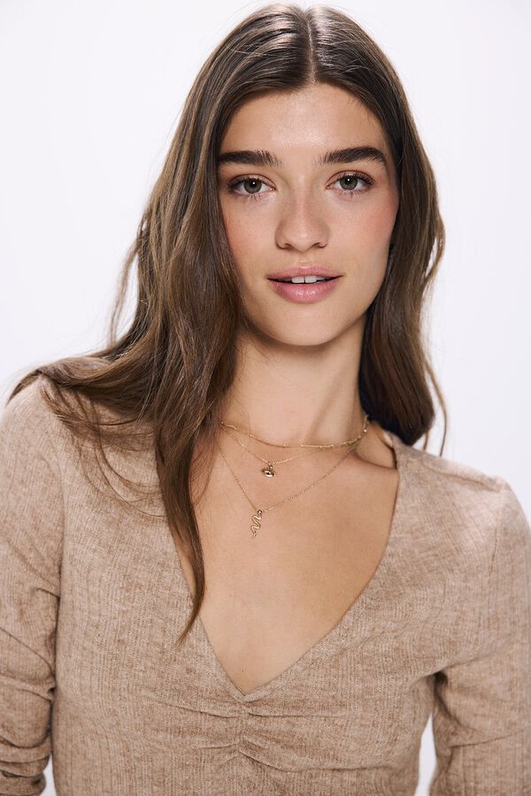 Springfield Camiseta escote pico frunces nude