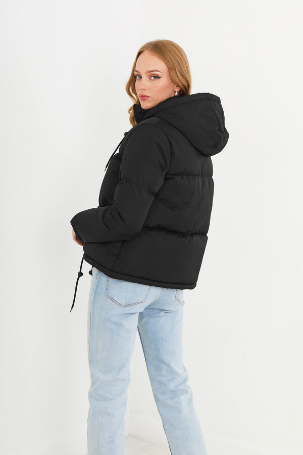 Brave Soul Casaco de penas acolchoado com capuz preto