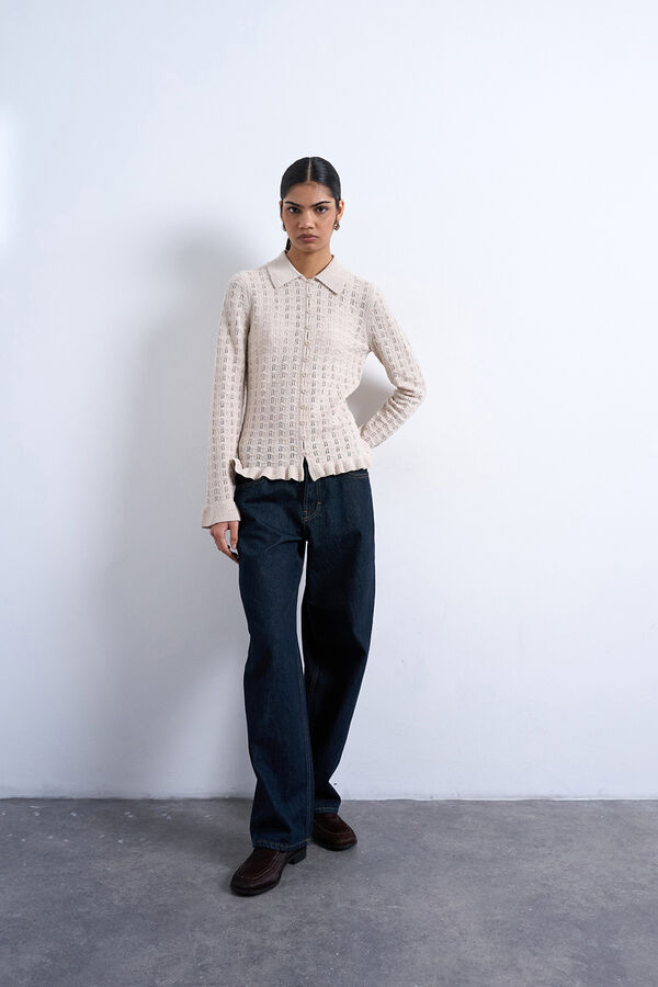 Topshop Cardigan de punto manga larga marfil